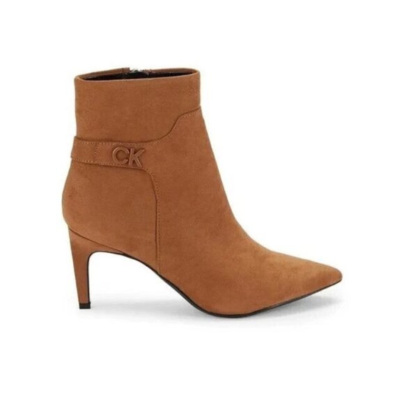 Calvin Klein BNWT Women's brown suede ankle boot sz 8.5 pointed toe side zip NEW - Picture 1 of 7